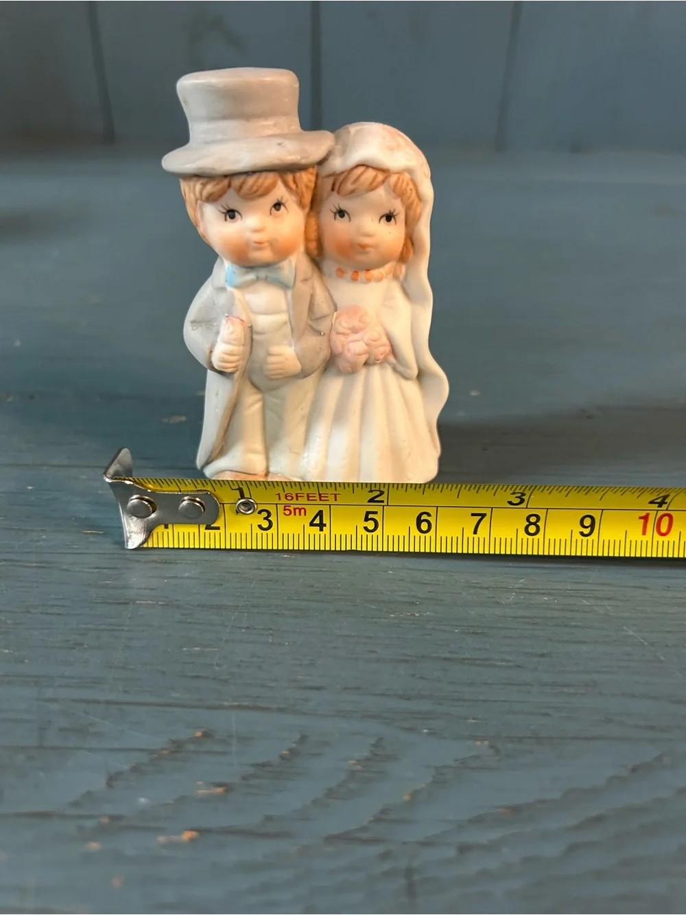 Vintage Lefton White Bride and Groom Cake Topper with Pink Accents - Bisque Porc